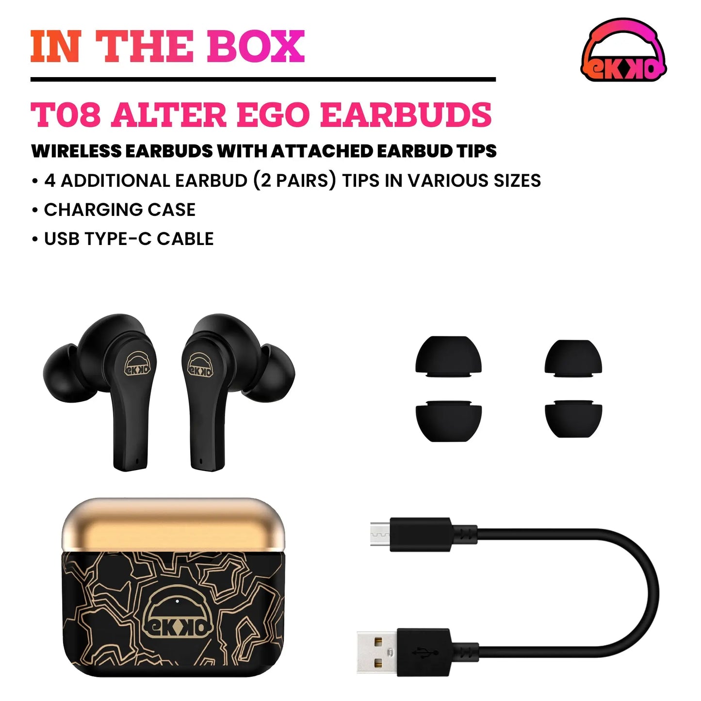 EKKO Earbeat T08 AlterEgo : Mic, ENC Call Noise Cancellation, 40H Playtime, 10MM Driver, Twin Connect, Massive Bass, Water Resistance, Siri & Google(White)